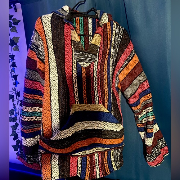 Vintage 70's Handmade Navajo Hippie Hoody Sweater Pullover Medium Oversized